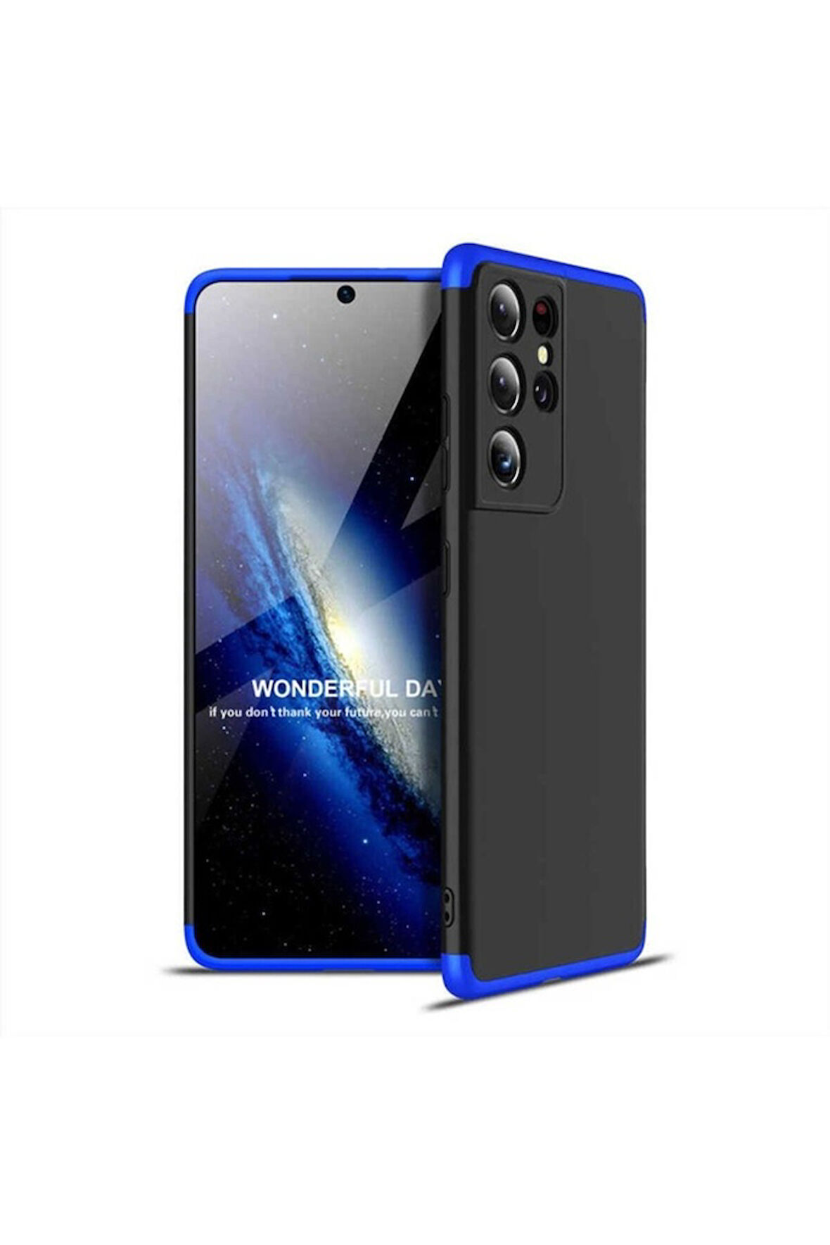 Samsung Galaxy S21 Ultra Uyumlu Kılıf Zore Ays Kapak Siyah-Mavi