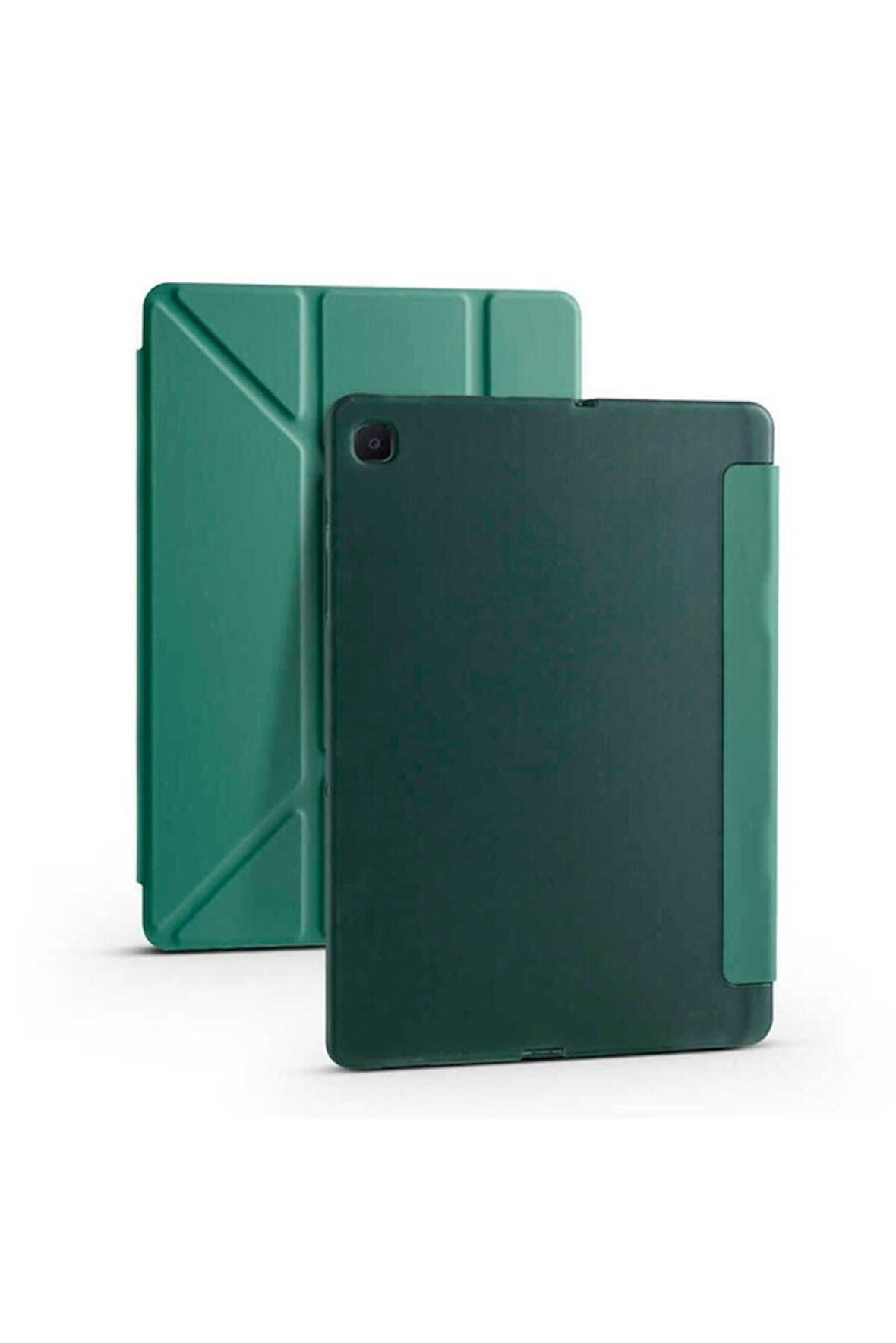 Samsung Galaxy Tab A7 10.4 T500 2020 Uyumlu Kılıf Zore Tri Folding Kalem Bölmeli Standlı Kılıf Koyu Yeşil