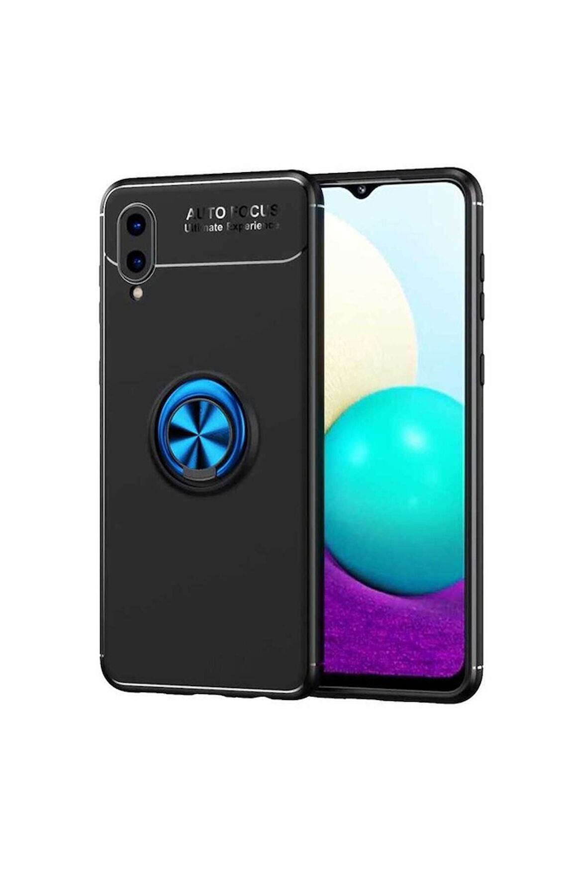 Samsung Galaxy A02 Uyumlu Kılıf Zore Ravel Silikon Kapak Siyah-Mavi