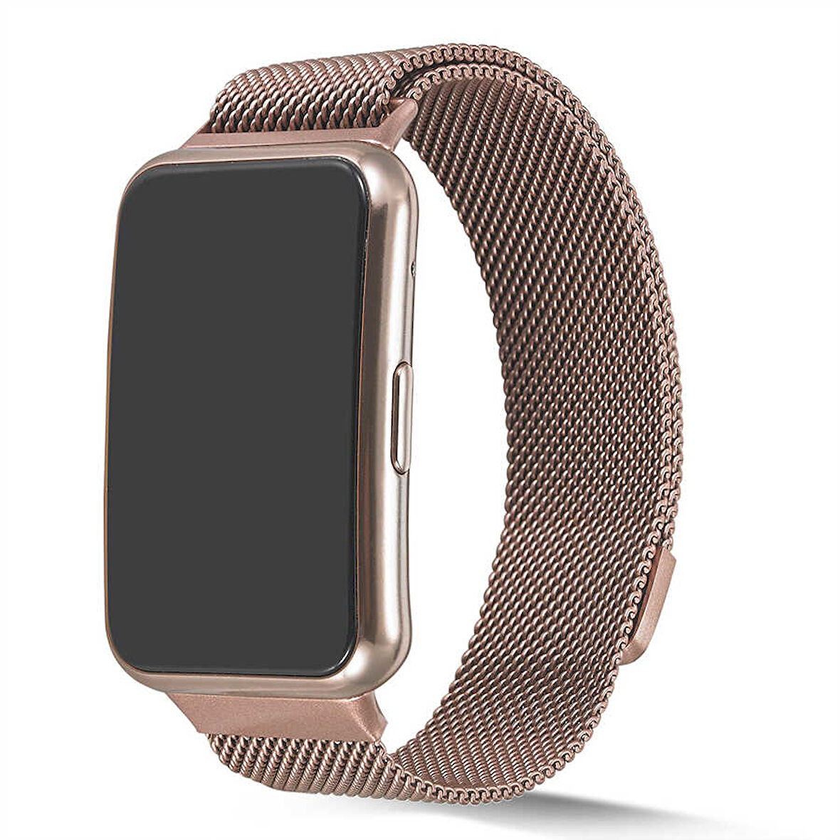 Huawei Watch Fit Uyumlu Kordon Hasır Metal Mıknatıslı Örgü Zore KRD-01 Kayış Rose Gold