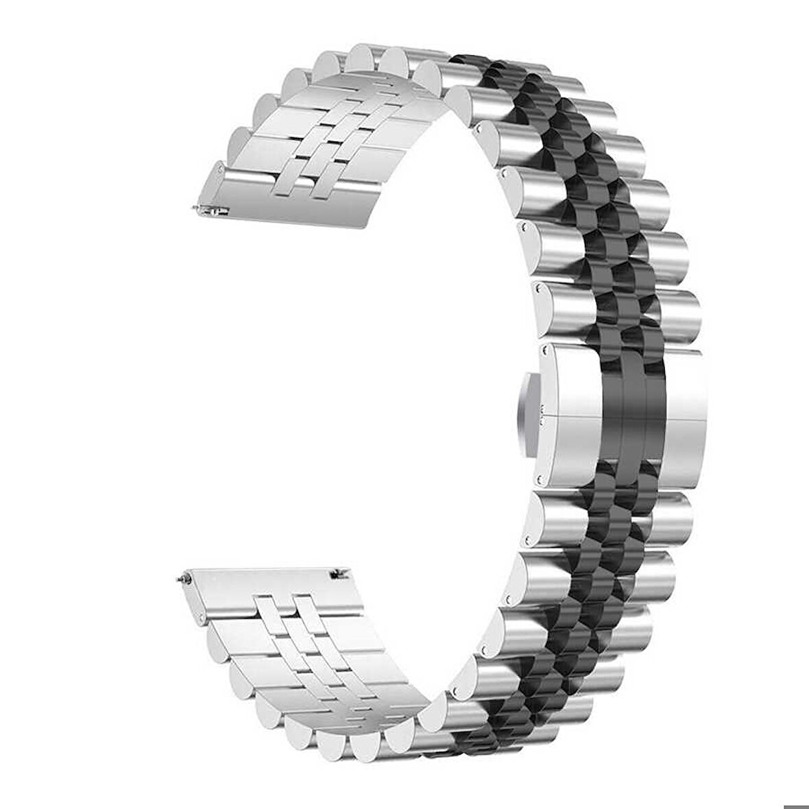 Samsung Galaxy Watch Active 2 44mm 20mm Uyumlu Kordon Paslanmaz Çelik Rolex Metal KRD-36 Kayış Gümüş-Siyah