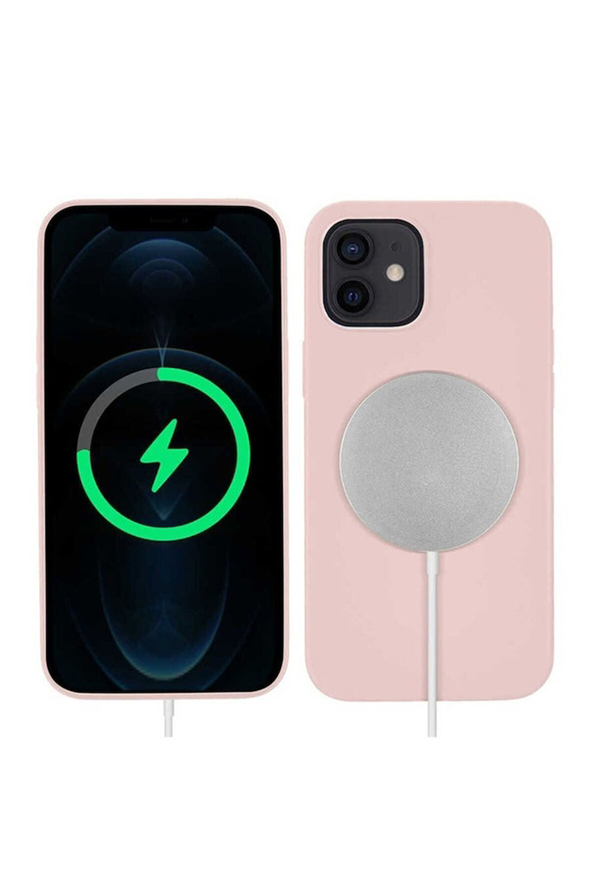 Apple iPhone 12 Mini Uyumlu Kılıf Zore Silksafe Wireless Kapak Pembe Açık