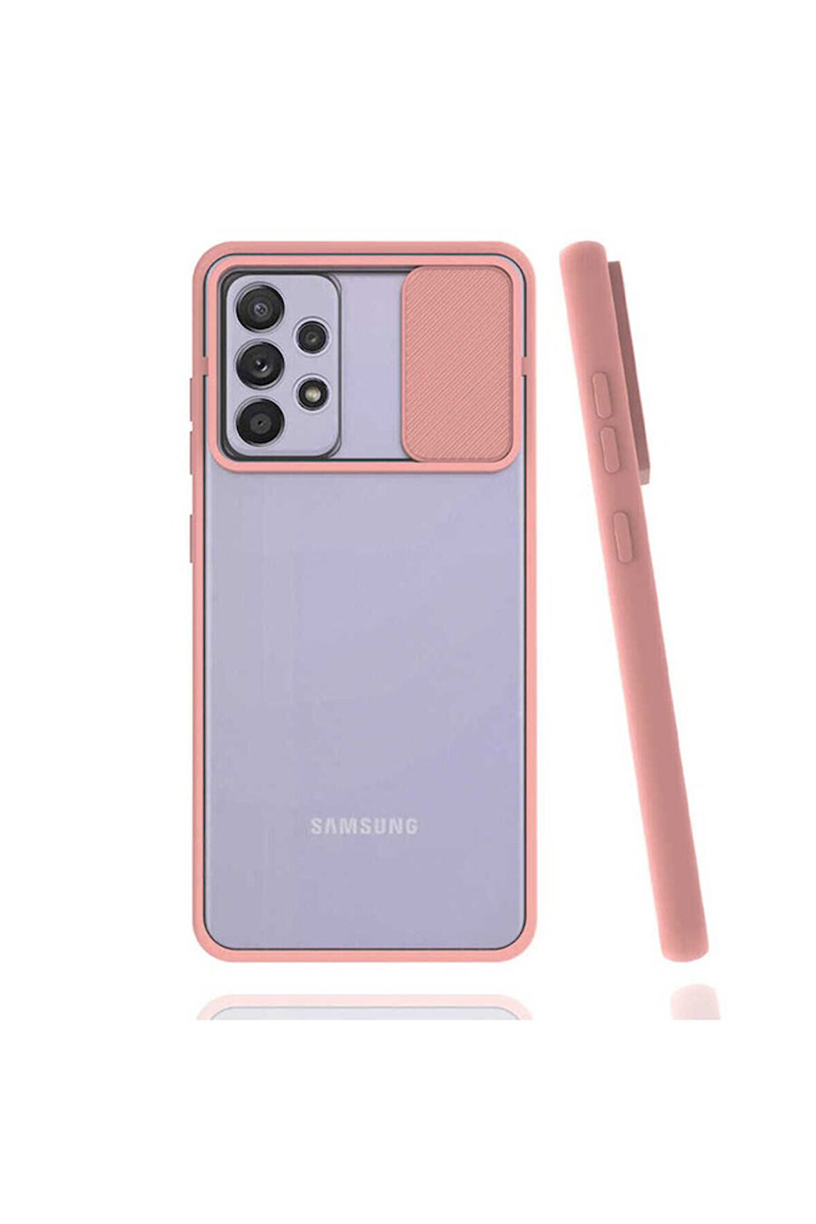 Samsung Galaxy A72 Uyumlu Kılıf Zore Lensi Kapak Pembe Açık