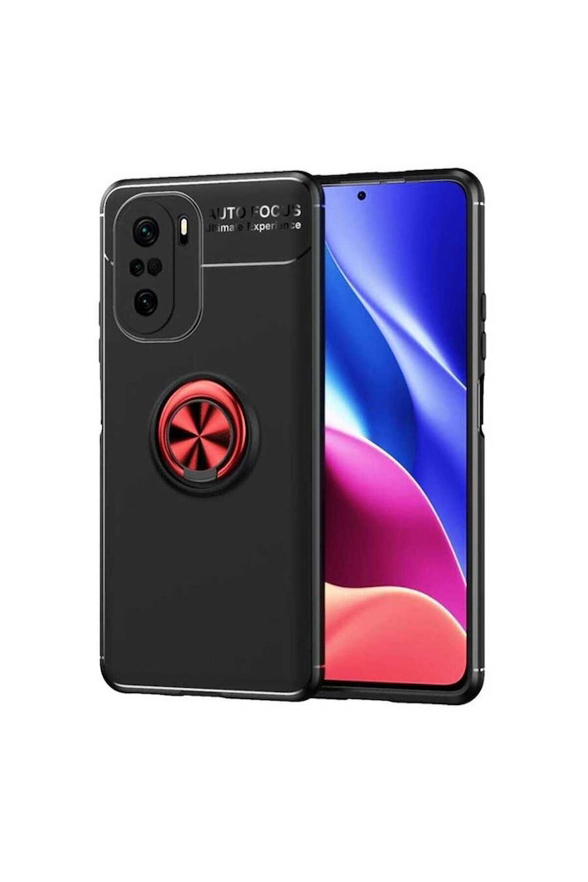 Xiaomi Redmi K40 Uyumlu Kılıf Zore Ravel Silikon Kapak Siyah-Kırmızı