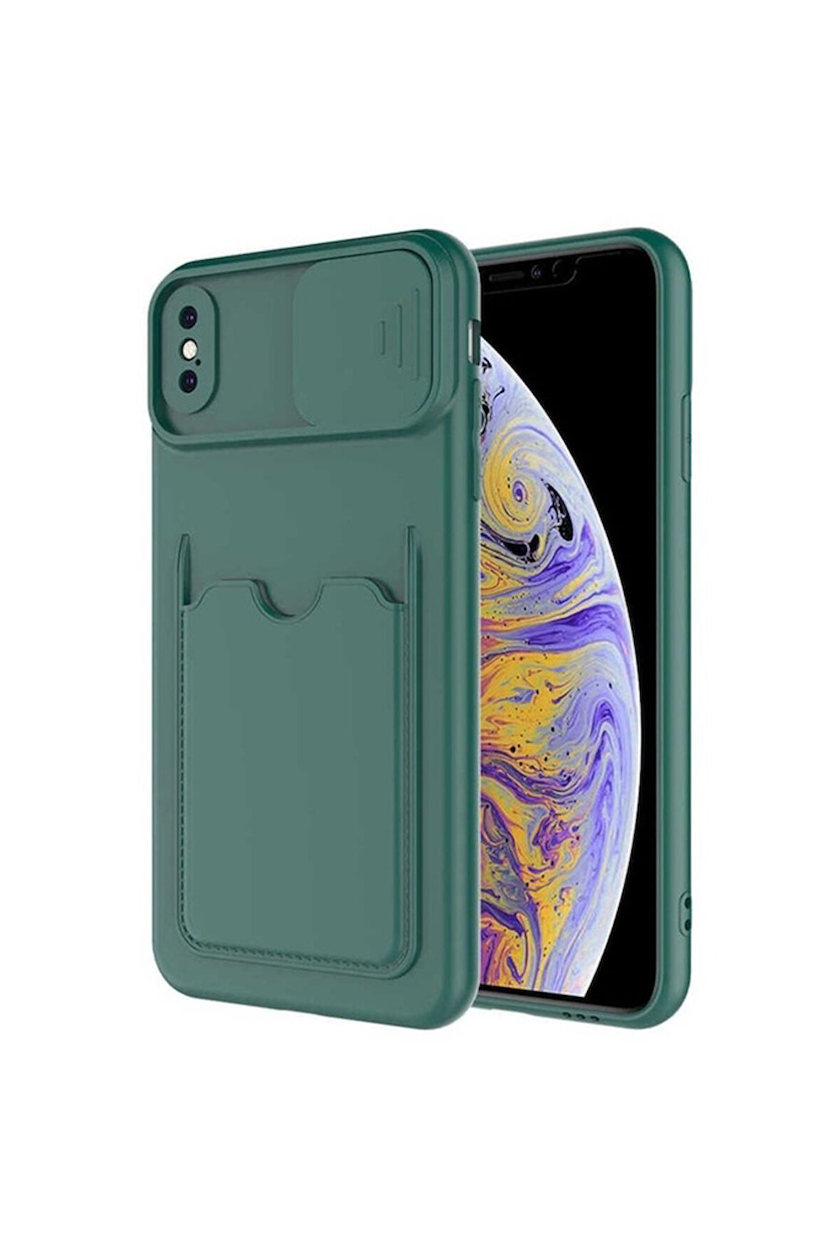 Apple iPhone XS Max Uyumlu Kılıf Zore Kartix Kapak Koyu Yeşil