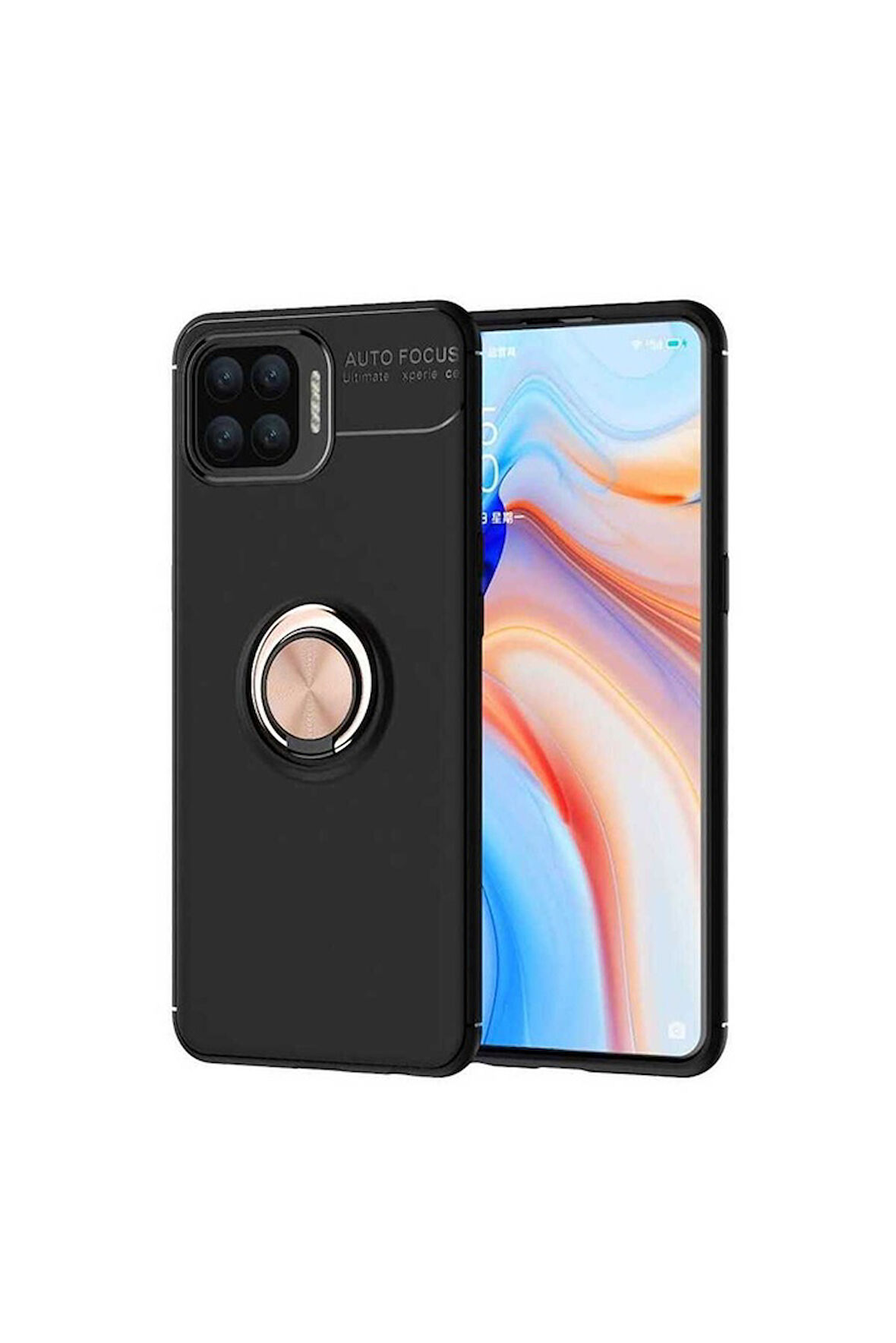 Oppo A74 4G Uyumlu Kılıf Zore Ravel Silikon Kapak Siyah-Rose Gold