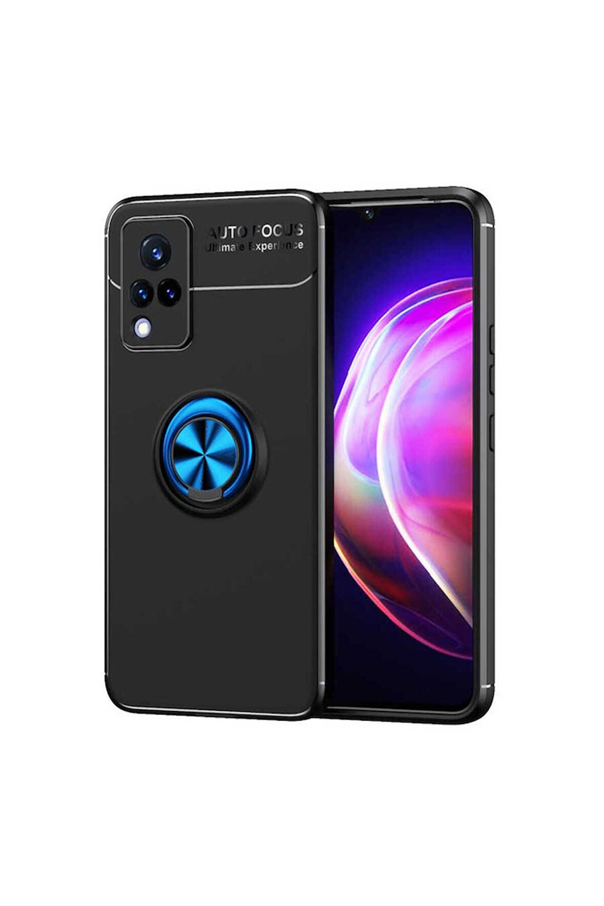 Vivo V21 Uyumlu Kılıf Zore Ravel Silikon Kapak Siyah-Mavi