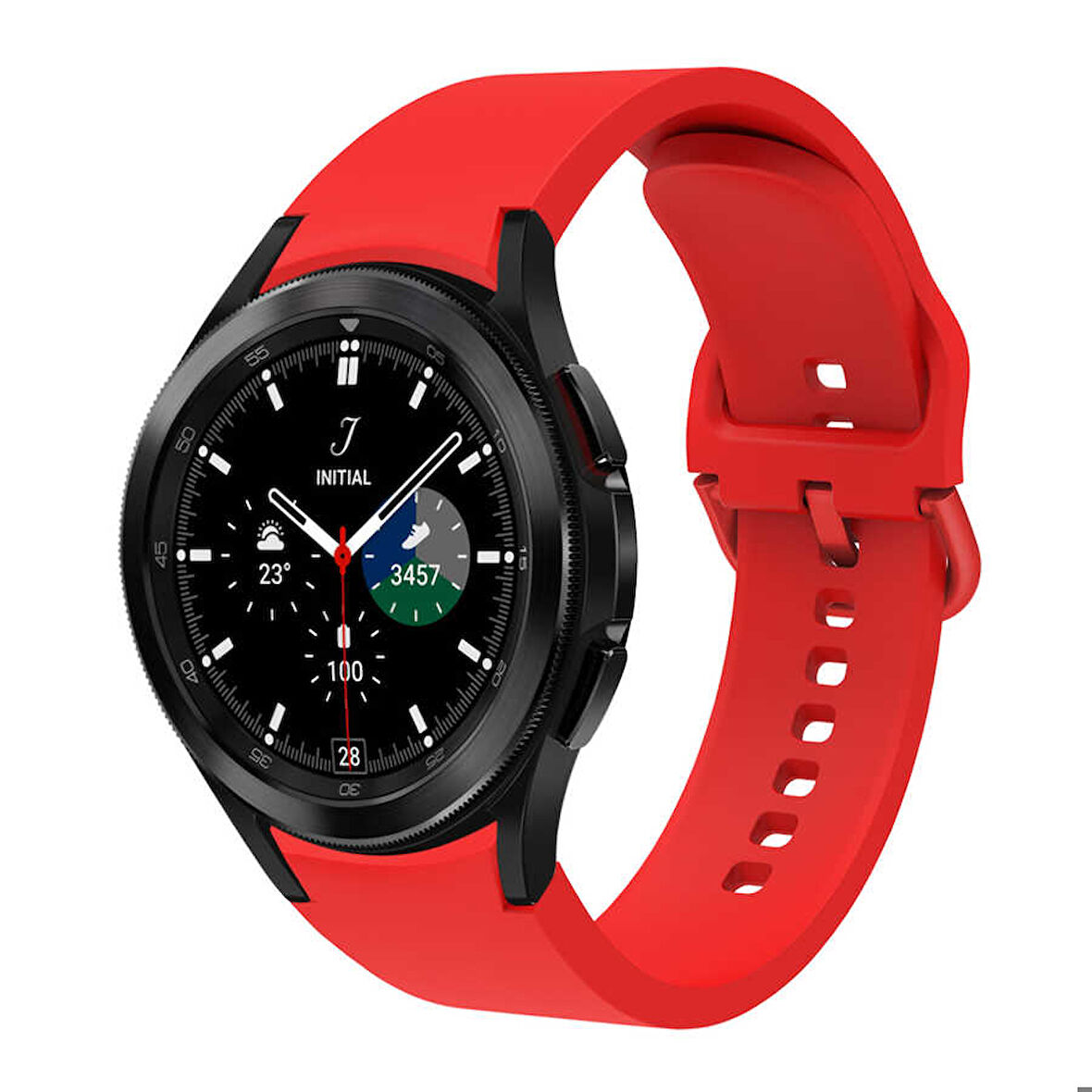 Samsung Galaxy Watch 4 Classic 42mm Uyumlu Kordon Silikon Spor Görünümlü Esnek Yumuşak KRD-50 Kayış Kırmızı