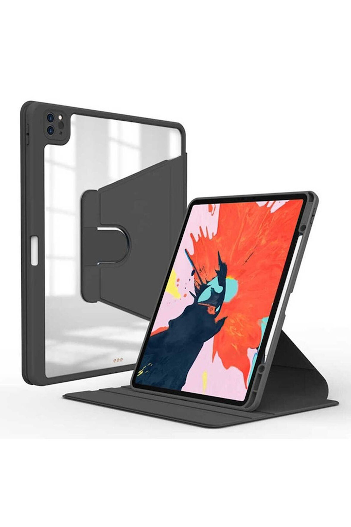 Apple iPad Pro 11 2021 (3.Nesil) Uyumlu Kılıf Zore Nayn Dönebilen Standlı Kılıf Siyah