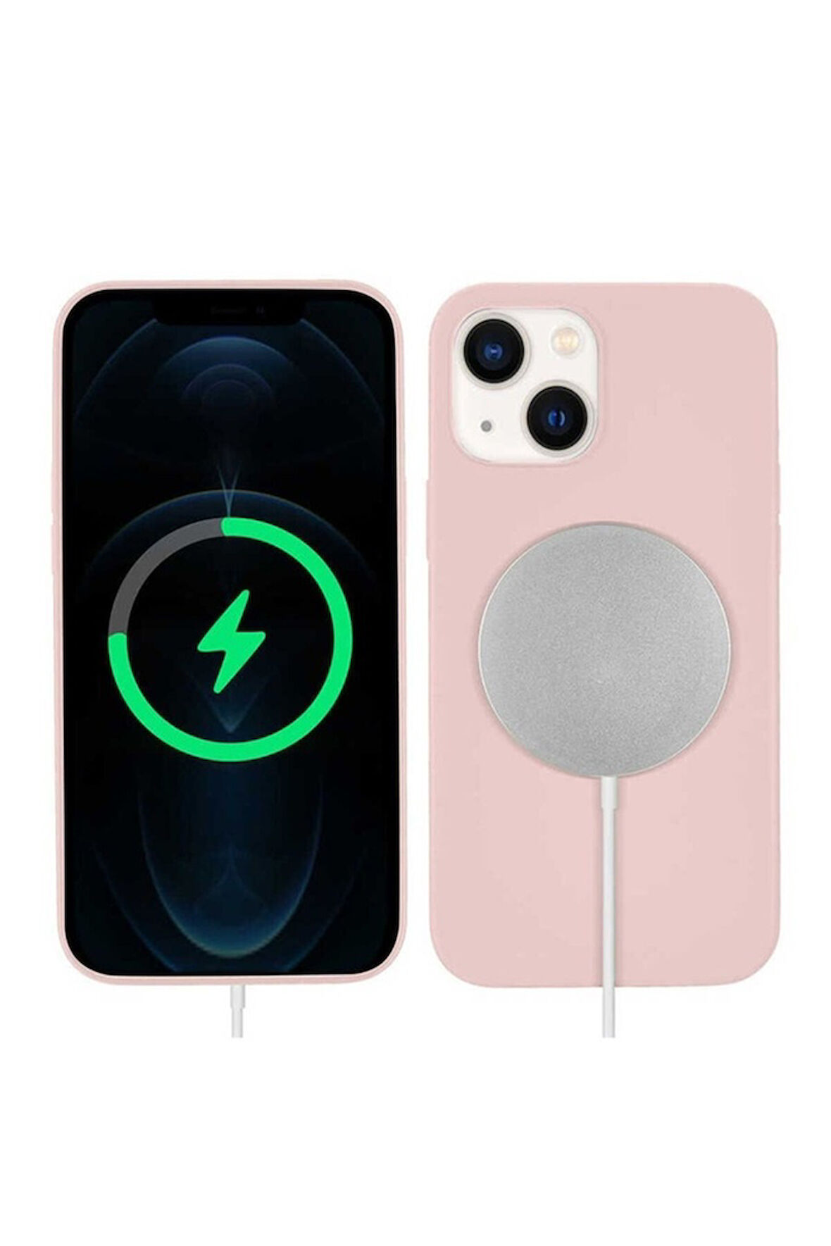 Apple iPhone 13 Uyumlu Kılıf Zore Silksafe Wireless Kapak Pembe Açık