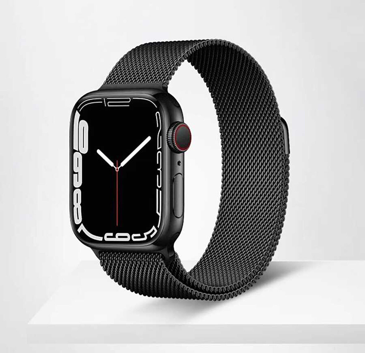 Apple Watch 7 41mm Uyumlu Kordon Hasır Metal Mıknatıslı Örgü Zore KRD-01 Kayış Midnight