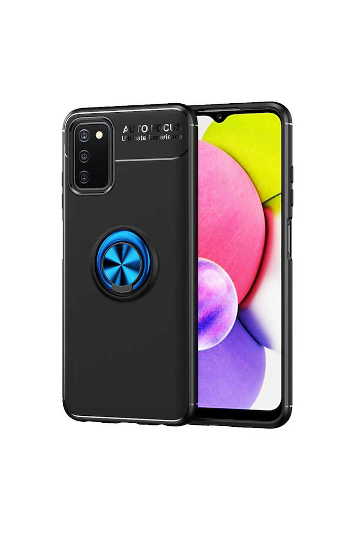 Samsung Galaxy A03S Uyumlu Kılıf Zore Ravel Silikon Kapak Siyah-Mavi