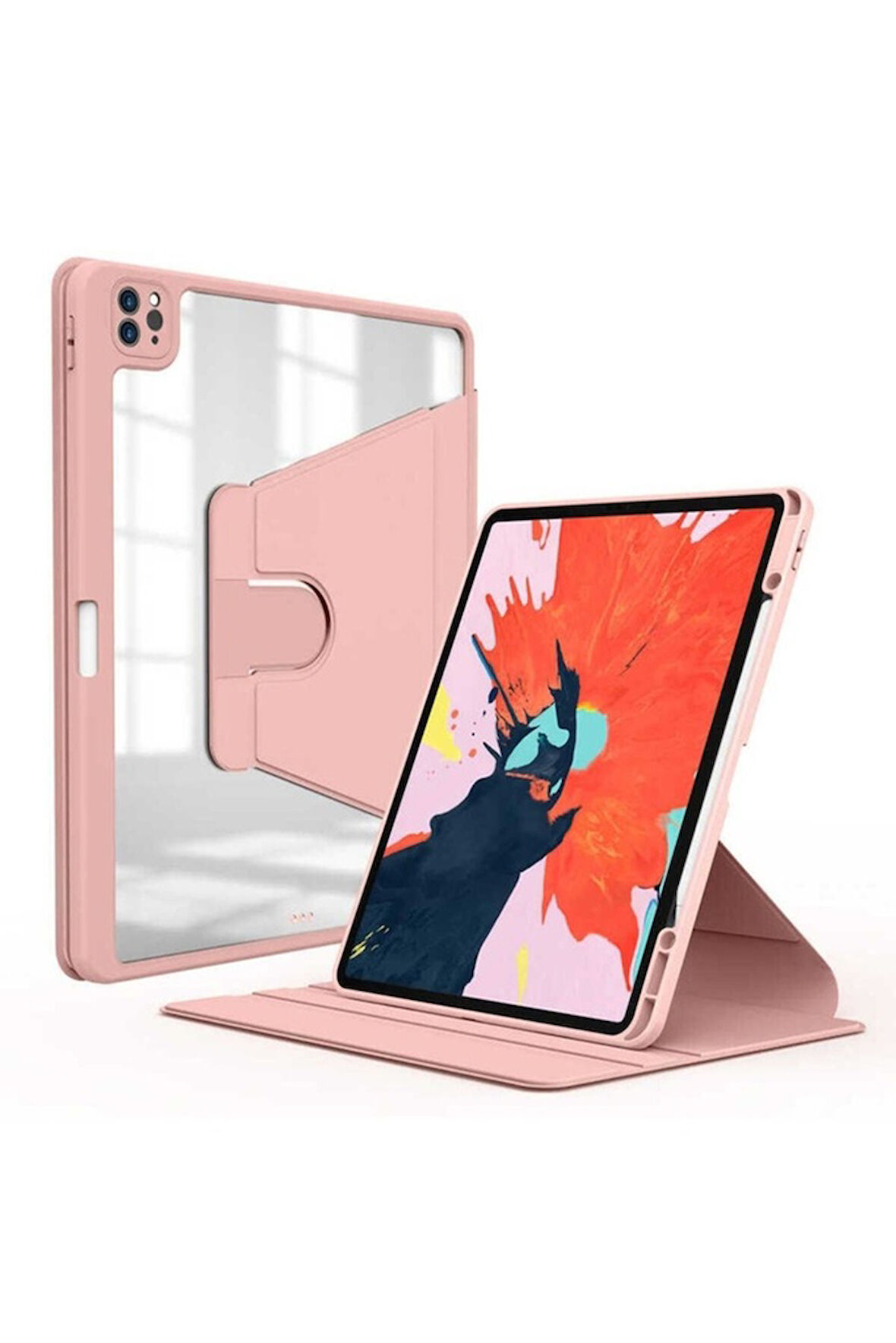 Apple iPad Pro 12.9 2021 (5.Nesil) Uyumlu Kılıf Zore Nayn Dönebilen Standlı Kılıf Pembe