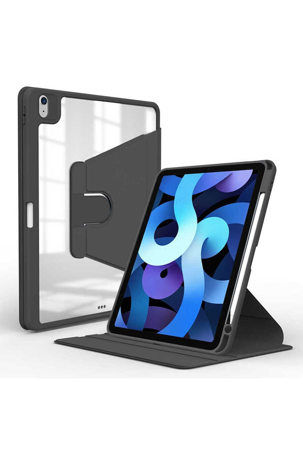 Apple iPad Air 10.9 2020 (4.Nesil) Uyumlu Kılıf Zore Nayn Dönebilen Standlı Kılıf Siyah