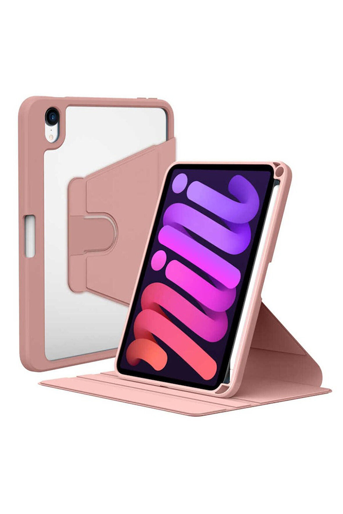 Apple iPad Mini 2021 (6.Nesil) Uyumlu Kılıf Zore Nayn Dönebilen Standlı Kılıf Pembe