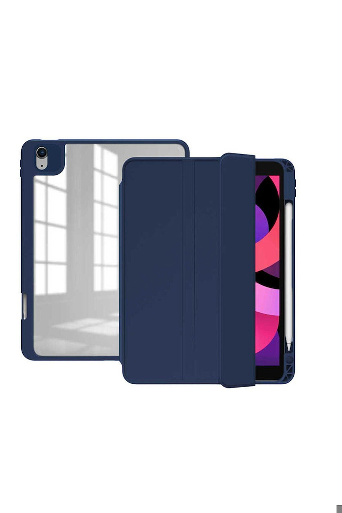 Apple iPad Pro 12.9 2018 (3.Nesil) Uyumlu Kılıf Zore Nort Arkası Şeffaf Standlı Kılıf Lacivert