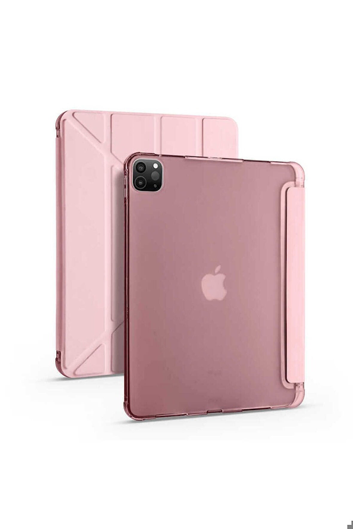 Apple iPad Pro 12.9 2021 (5.Nesil) Uyumlu Kılıf Zore Tri Folding Kalem Bölmeli Standlı Kılıf Rose Gold