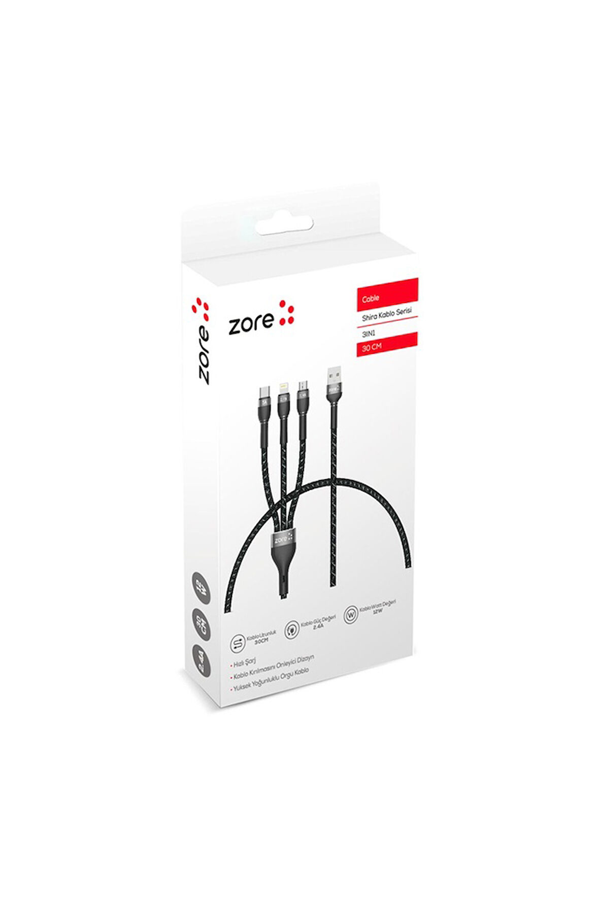 Zore Shira Serisi 3in1 USB Kablo 30cm