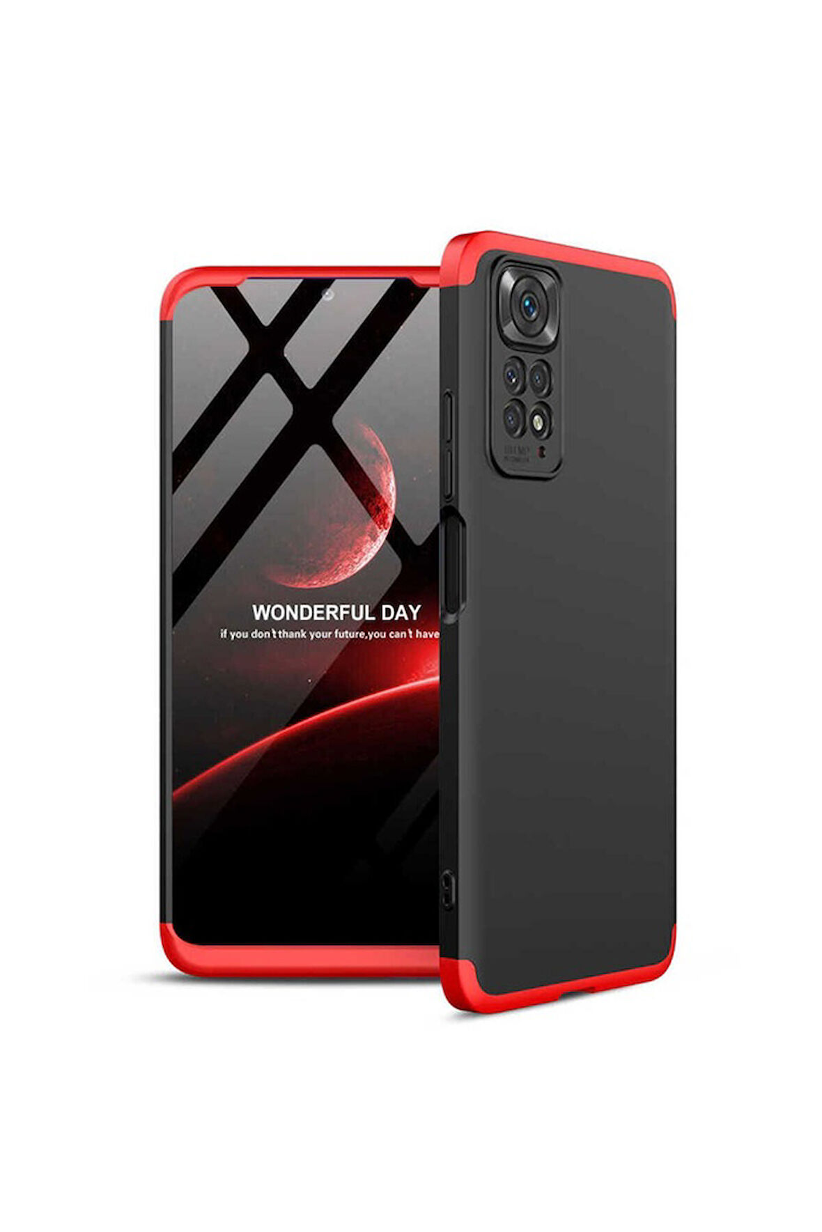 Xiaomi Redmi Note 11 Global Uyumlu Kılıf Zore Ays Kapak Siyah-Kırmızı