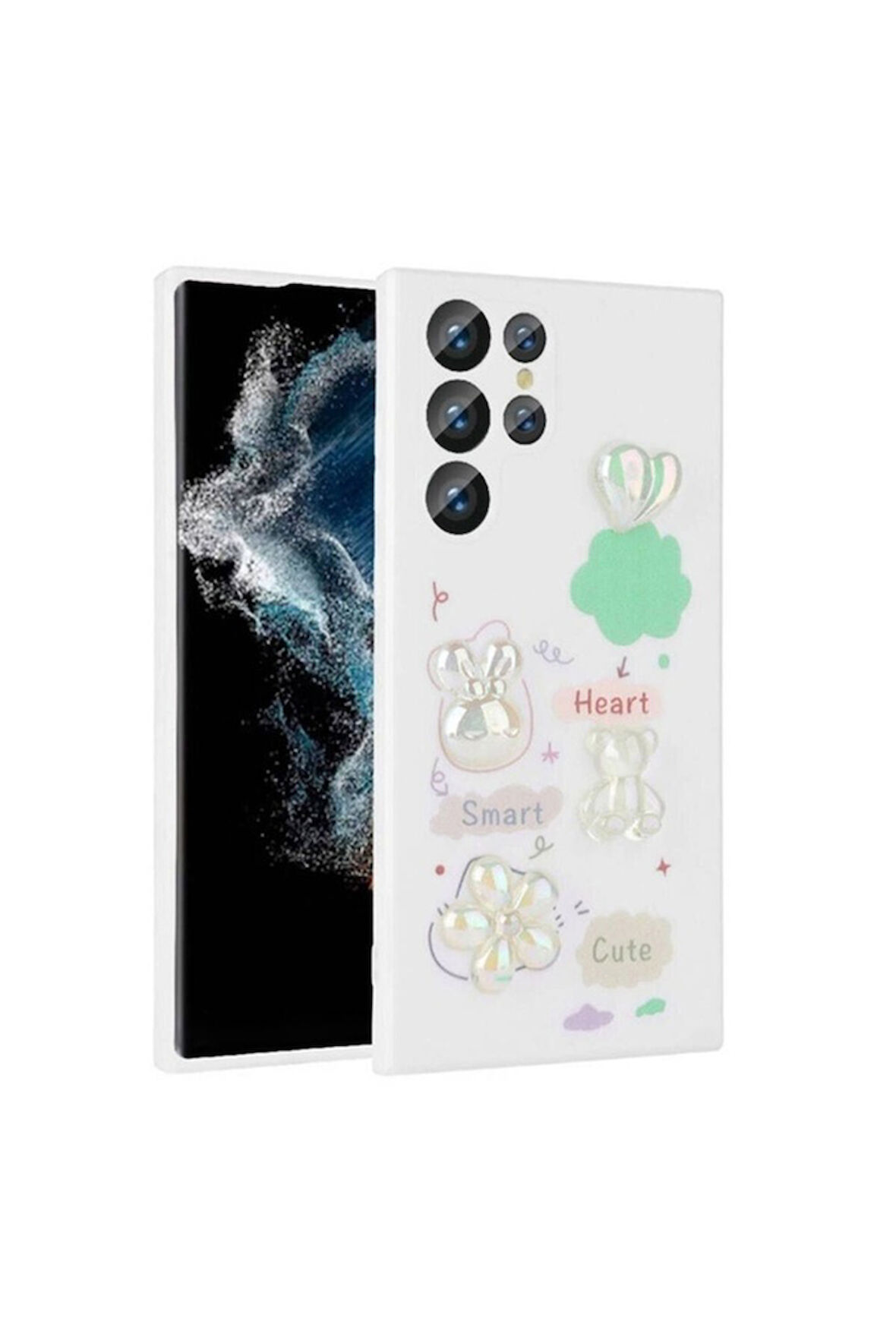 Samsung Galaxy S22 Ultra Uyumlu Kılıf Kabartma Figürlü Parlak Zore Toys Silikon Kapak Beyaz
