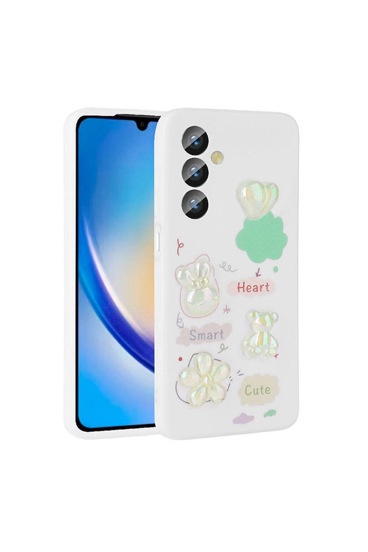 Samsung Galaxy A23 Uyumlu 4G Kılıf Kabartma Figürlü Parlak Zore Toys Silikon Kapak Beyaz