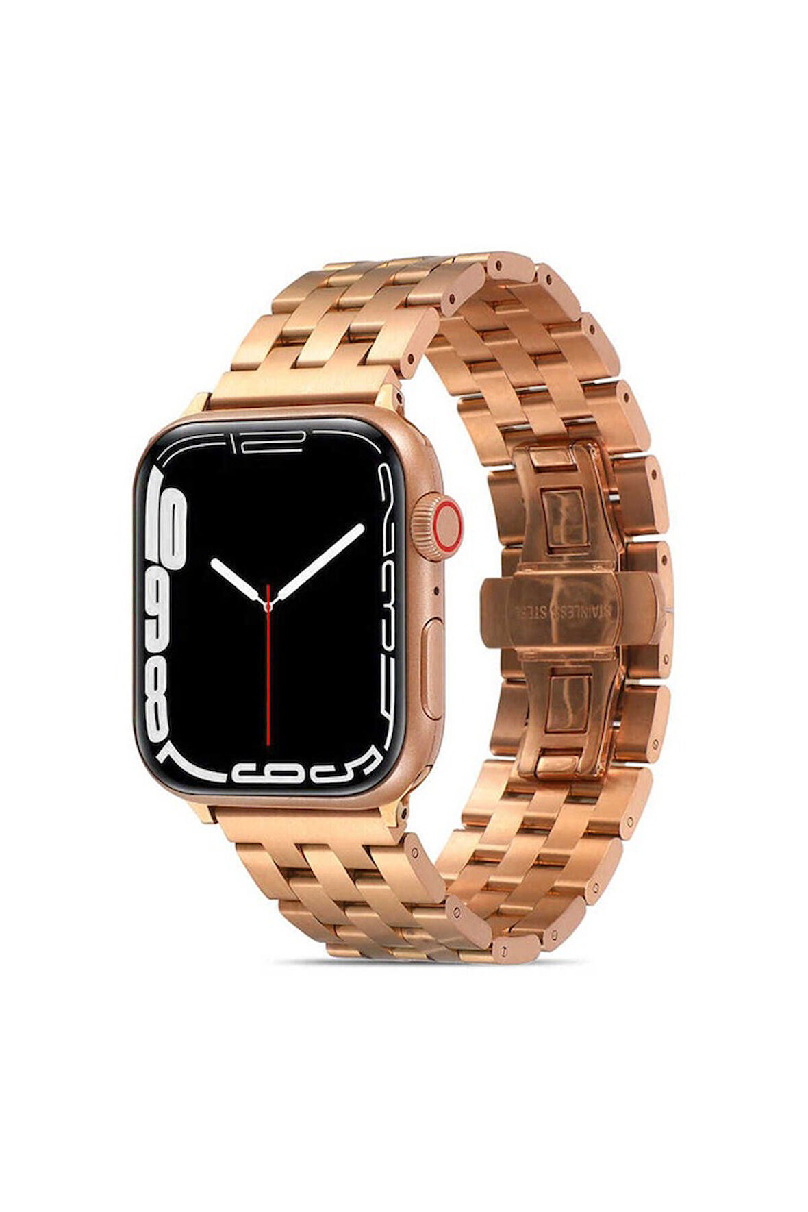 Apple Watch 42mm Uyumlu Kordon Metal Geçmeli Paslanmaz KRD-20 Kayış Rose Gold