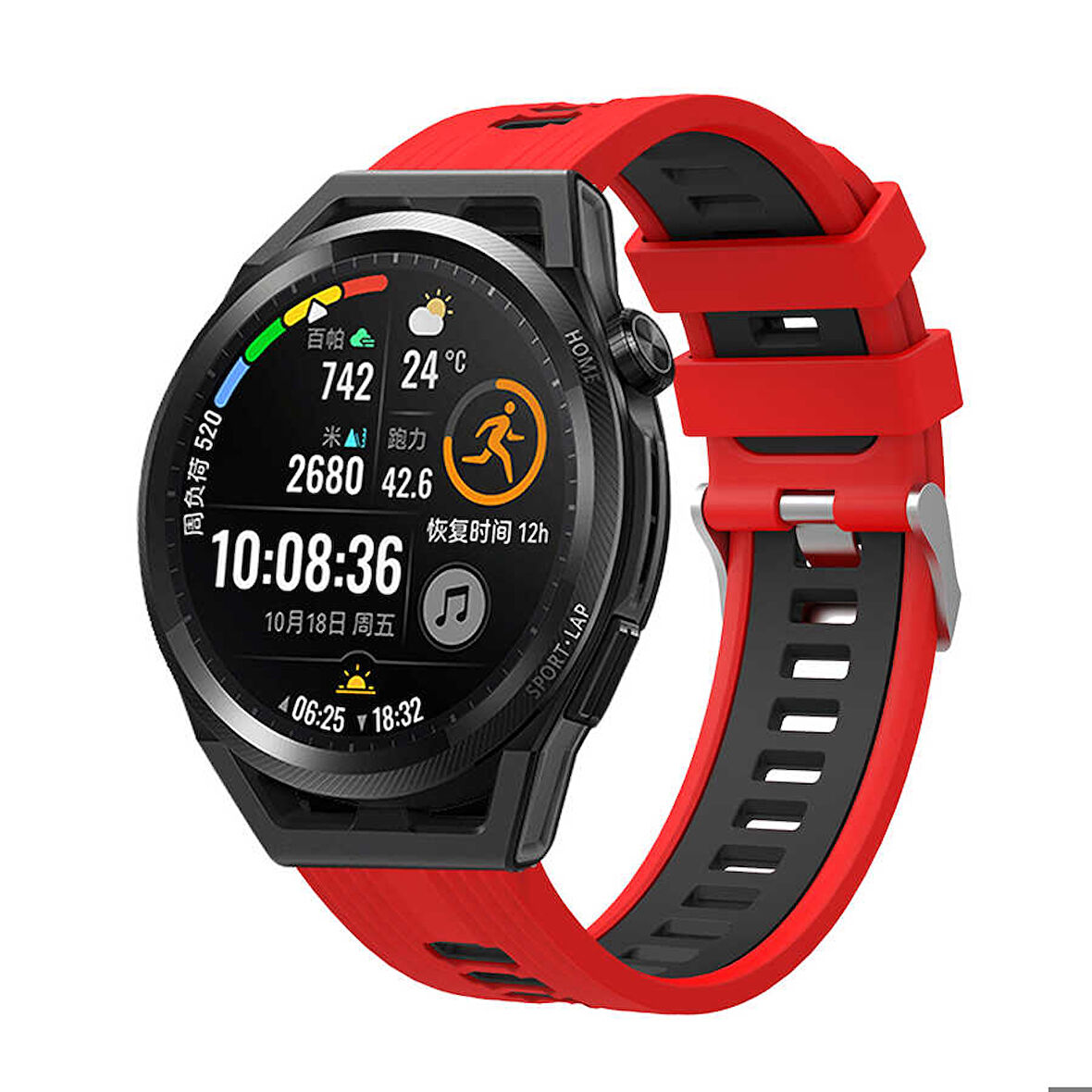 Samsung Gear S3 Uyumlu KRD-55 Uyumlu Kordon Silikon Çift Renkli Sportif KRD-55 Kayış Kırmızı-Siyah