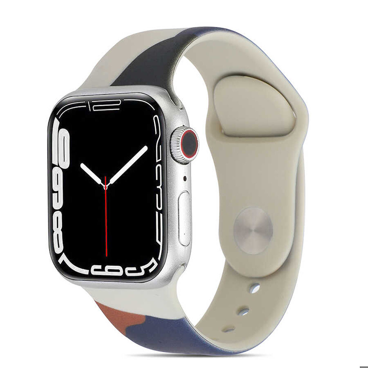 Apple Watch 7 45mm Uyumlu Kordon Silikon Renkli Tasarım Yumuşak Spor KRD-62 Kayış Blue İnk