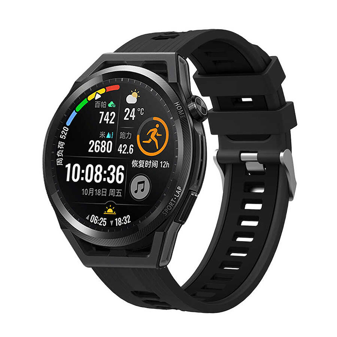 Samsung Galaxy Watch 46mm Uyumlu Kordon Silikon Çift Renkli Sportif KRD-55 Kayış Siyah