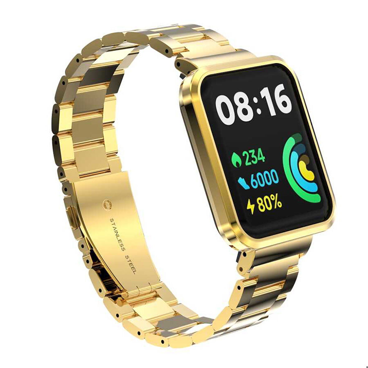Xiaomi Redmi Watch 2 Lite Uyumlu Kordon Paslanmaz Metal Baklalı Klipsli Zore KRD-60 Kayış Gold