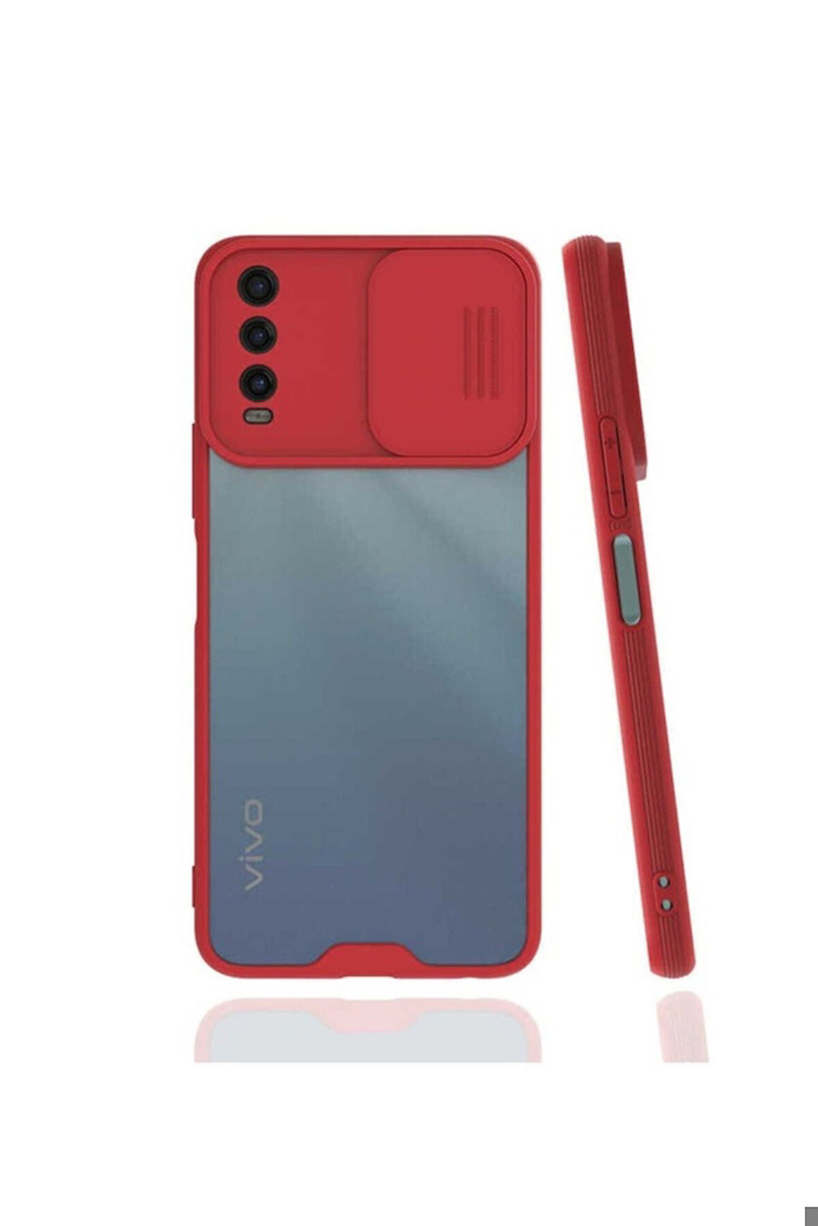 Vivo Y20S Uyumlu Kılıf Zore Lensi Kapak Kırmızı