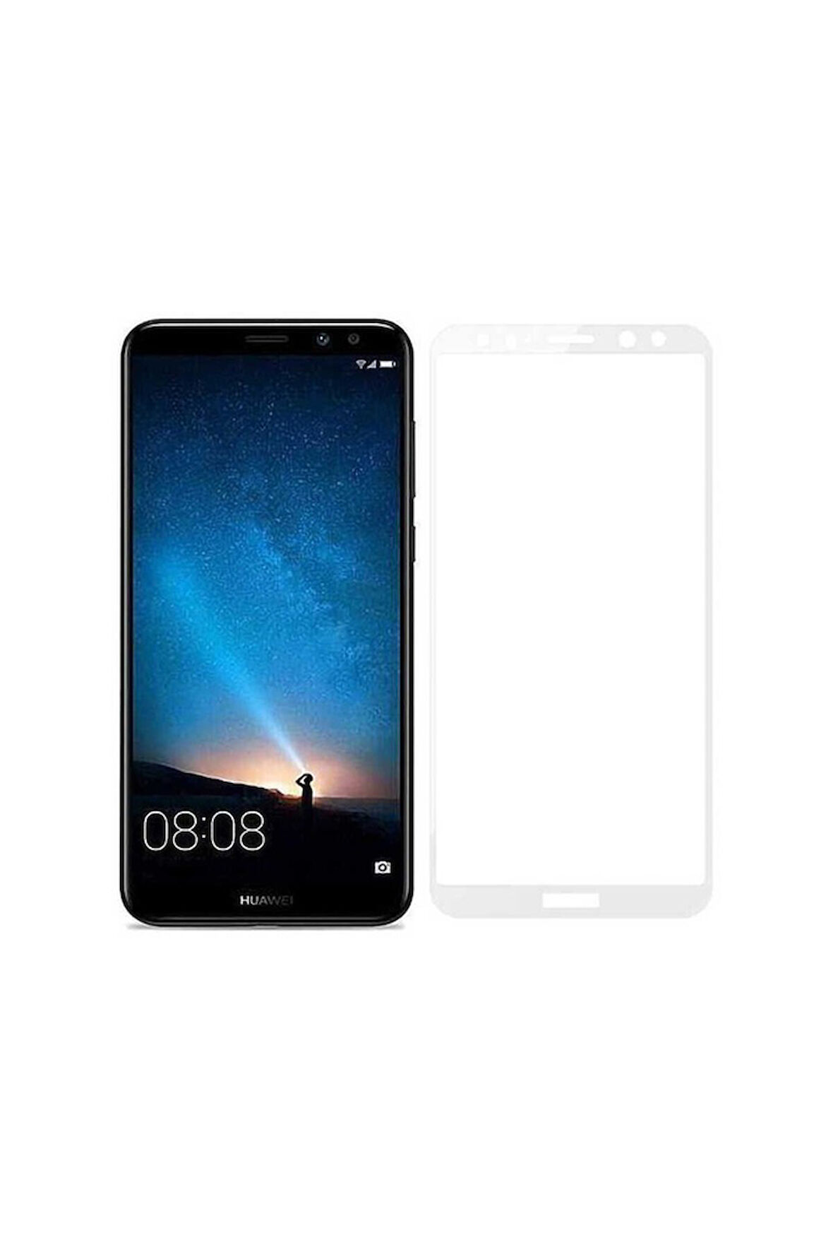 Huawei Mate 10 Lite Uyumlu Davin 5D Cam Ekran Koruyucu Beyaz