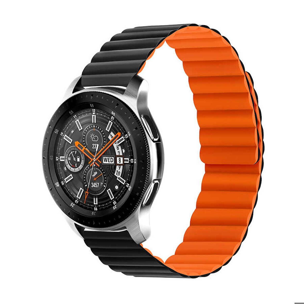 Samsung Galaxy Watch Active 2 40mm Uyumlu Kordon Suni Deri Yumuşak Soft Yüzey KRD-52 Kayış Siyah-Turuncu