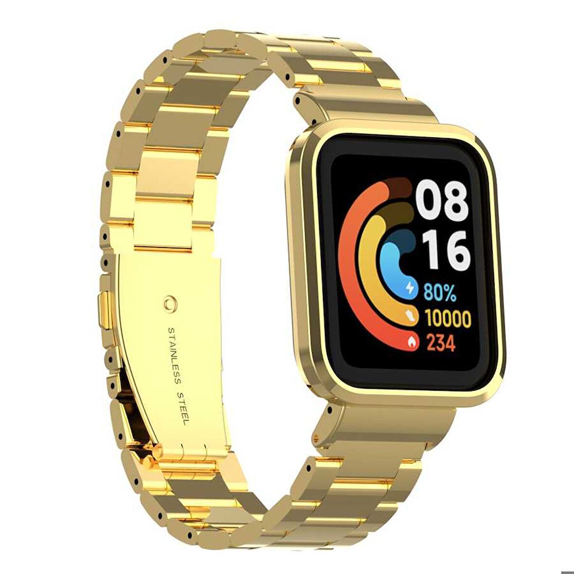 Xiaomi Redmi Watch (Mi Watch Lite) Uyumlu Kordon Paslanmaz Metal Baklalı Klipsli Zore KRD-60 Kayış Gold