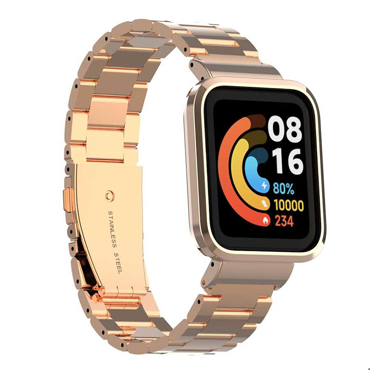 Xiaomi Redmi Watch (Mi Watch Lite) Uyumlu Kordon Paslanmaz Metal Baklalı Klipsli Zore KRD-60 Kayış Rose Gold