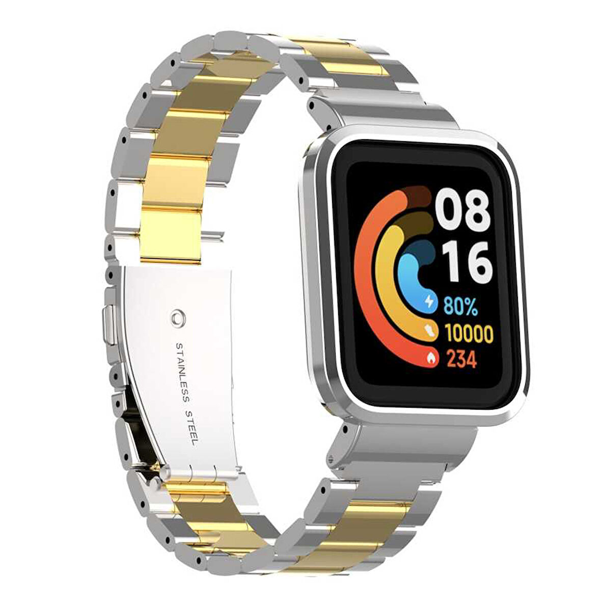 Xiaomi Redmi Watch (Mi Watch Lite) Uyumlu Kordon Paslanmaz Metal Baklalı Klipsli Zore KRD-60 Kayış Gümüş-Gold