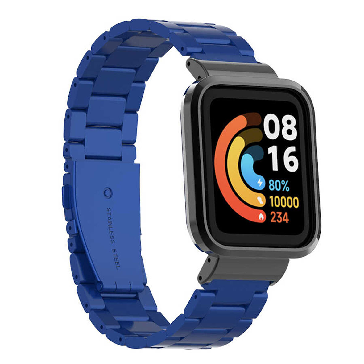 Xiaomi Redmi Watch (Mi Watch Lite) Uyumlu Kordon Paslanmaz Metal Baklalı Klipsli Zore KRD-60 Kayış Mavi