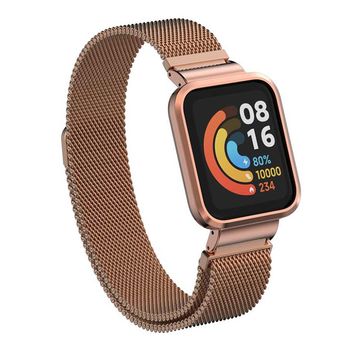 Xiaomi Redmi Watch (Mi Watch Lite) Uyumlu Kordon Hasır Metal Mıknatıslı Zore KRD-58 Kayış Rose Gold