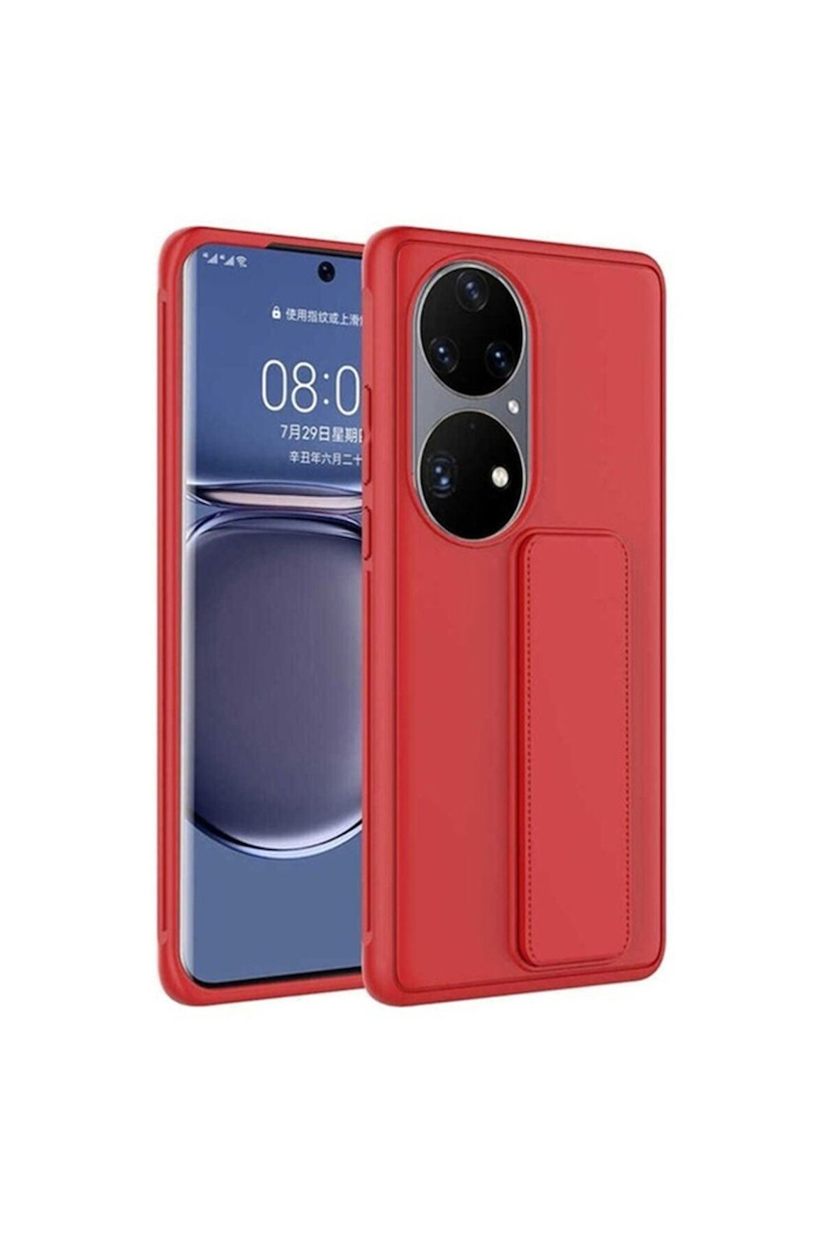 Huawei P50 Pro Uyumlu Kılıf Zore Qstand Kapak Kırmızı