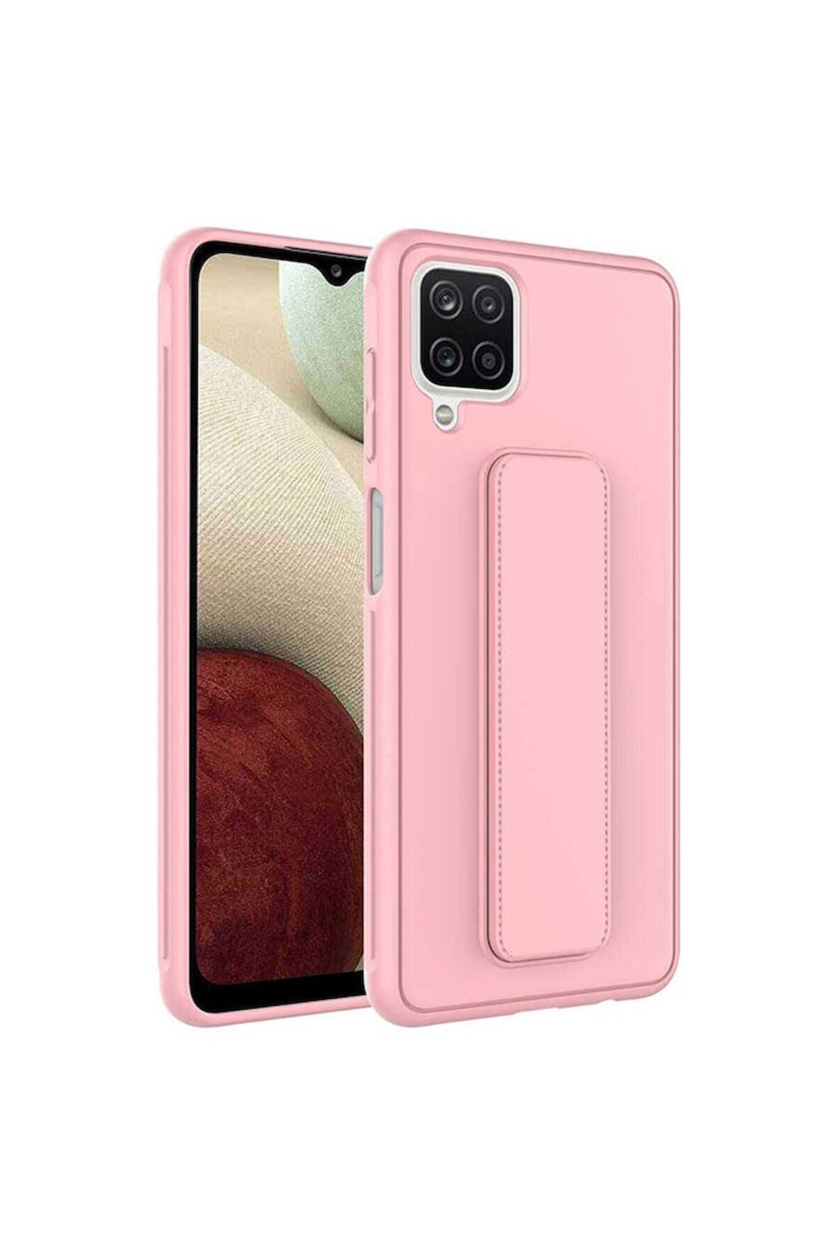 Samsung Galaxy A12 Uyumlu Kılıf Zore Qstand Kapak Pembe