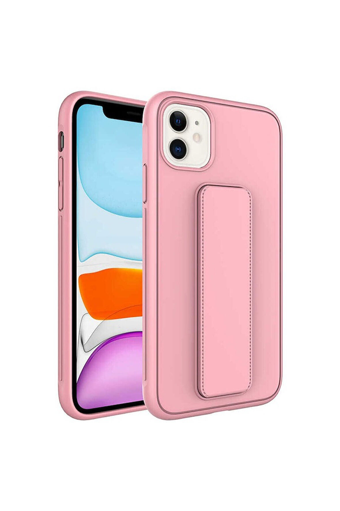Apple iPhone 12 Uyumlu Kılıf Zore Qstand Kapak Pembe