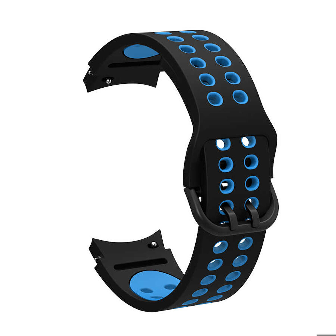 Samsung Galaxy Watch 4 40mm 20mm Uyumlu Kordon Silikon Esnek Yumuşak Delikli Spor KRD-02 Kayış Siyah-Mavi