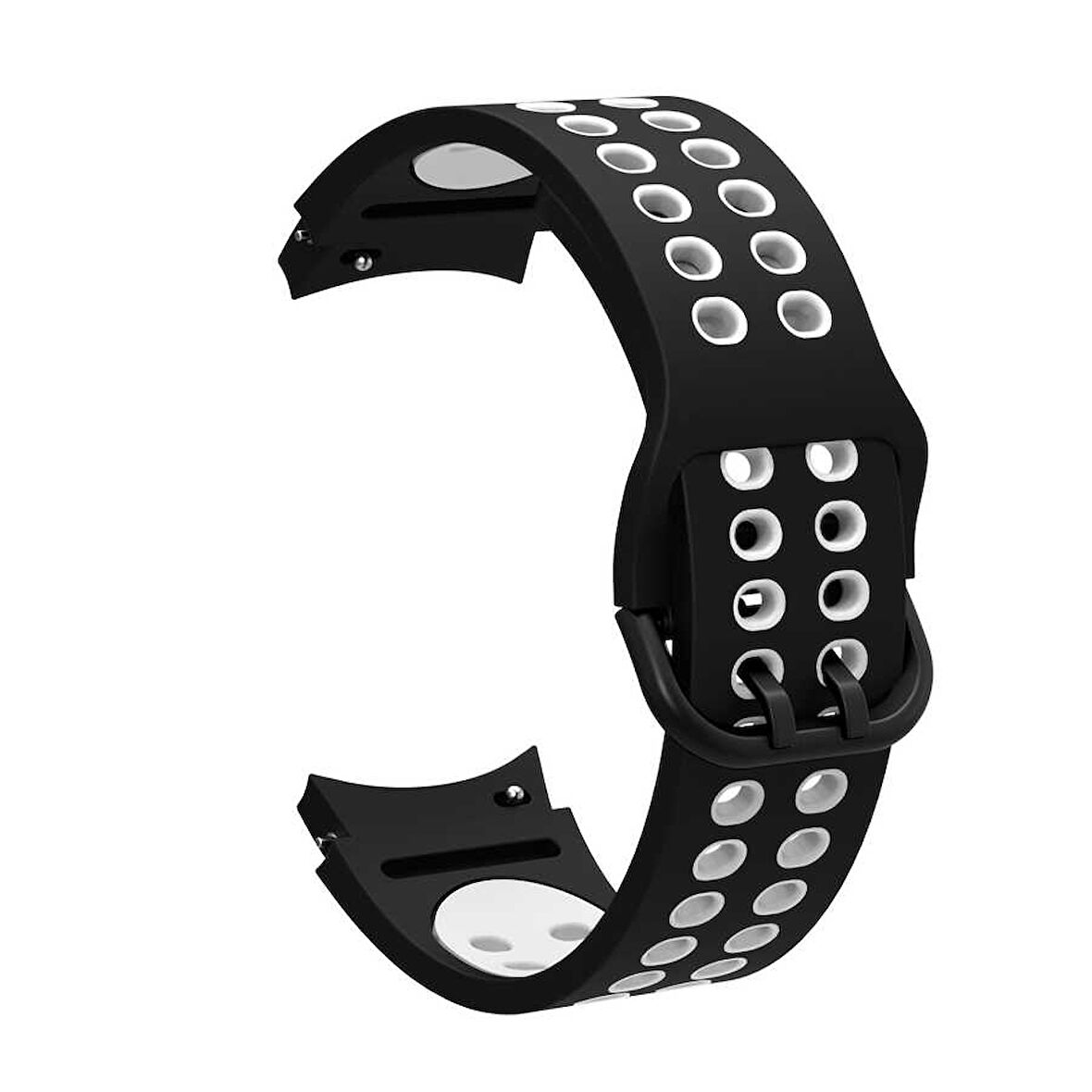 Samsung Galaxy Watch 4 40mm 20mm Uyumlu Kordon Silikon Esnek Yumuşak Delikli Spor KRD-02 Kayış Siyah-Beyaz