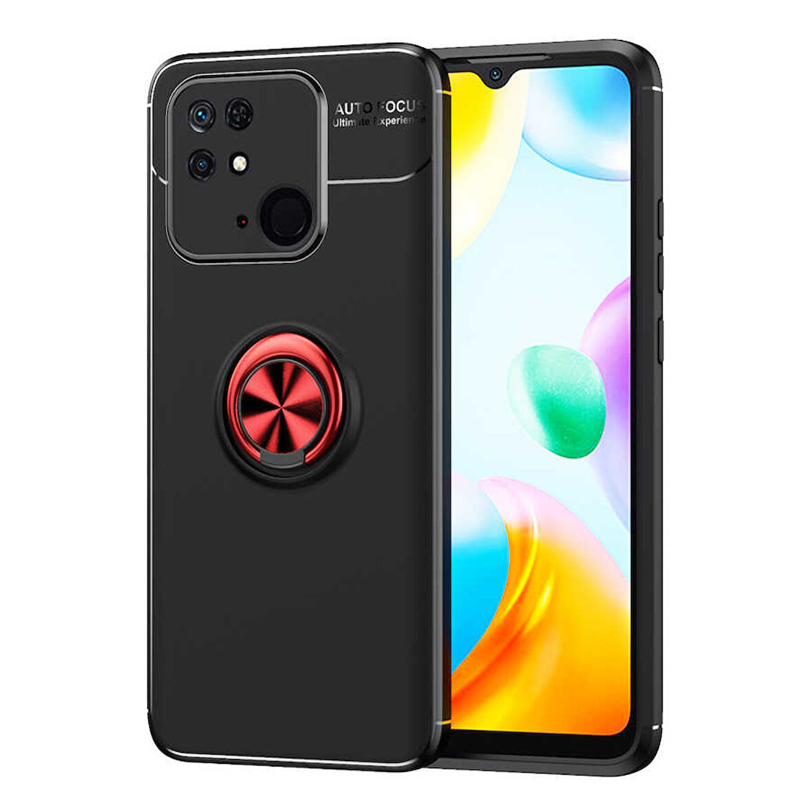 Xiaomi Poco C40 Uyumlu Kılıf Zore Ravel Silikon Kapak Siyah-Kırmızı