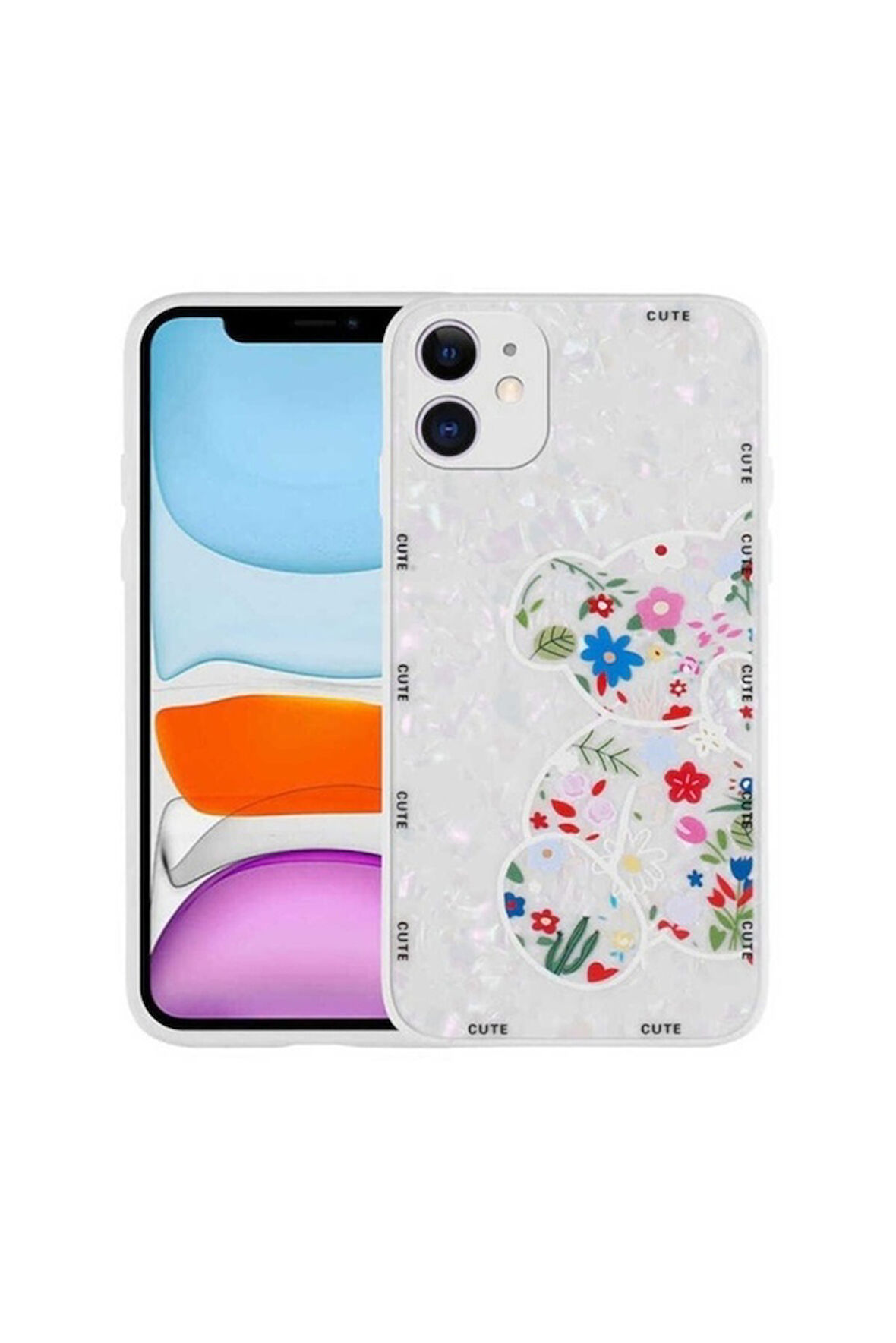 Apple iPhone 11 Uyumlu Kılıf Desenli Sert Silikon Zore Mumila Kapak White Bear