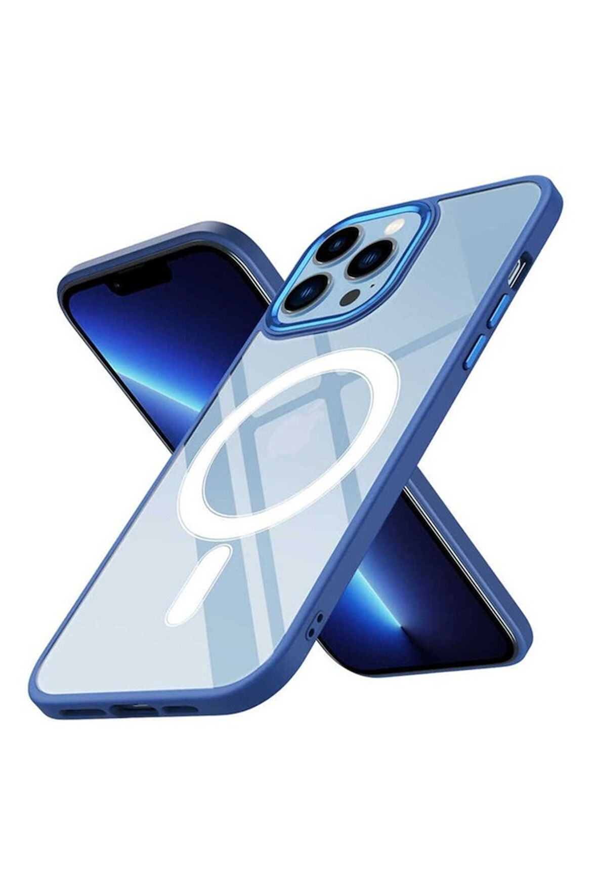 Apple iPhone 12 Pro Uyumlu Kılıf Wireless Şarj Özellikli Zore Krom Magsafe Silikon Kapak Lacivert