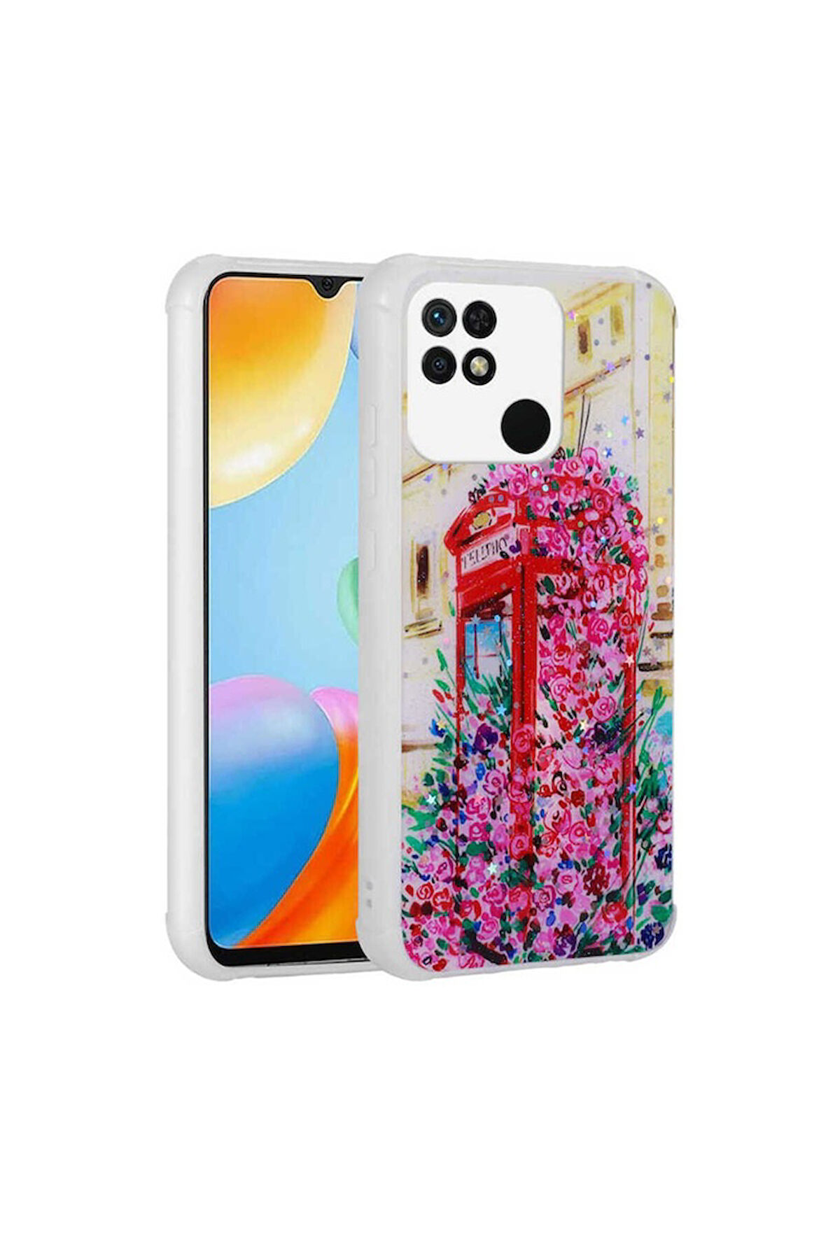 Xiaomi Redmi 10C Uyumlu Kılıf Simli Desenli Kamera Korumalı Parlak Zore Popy Kapak Kulübe