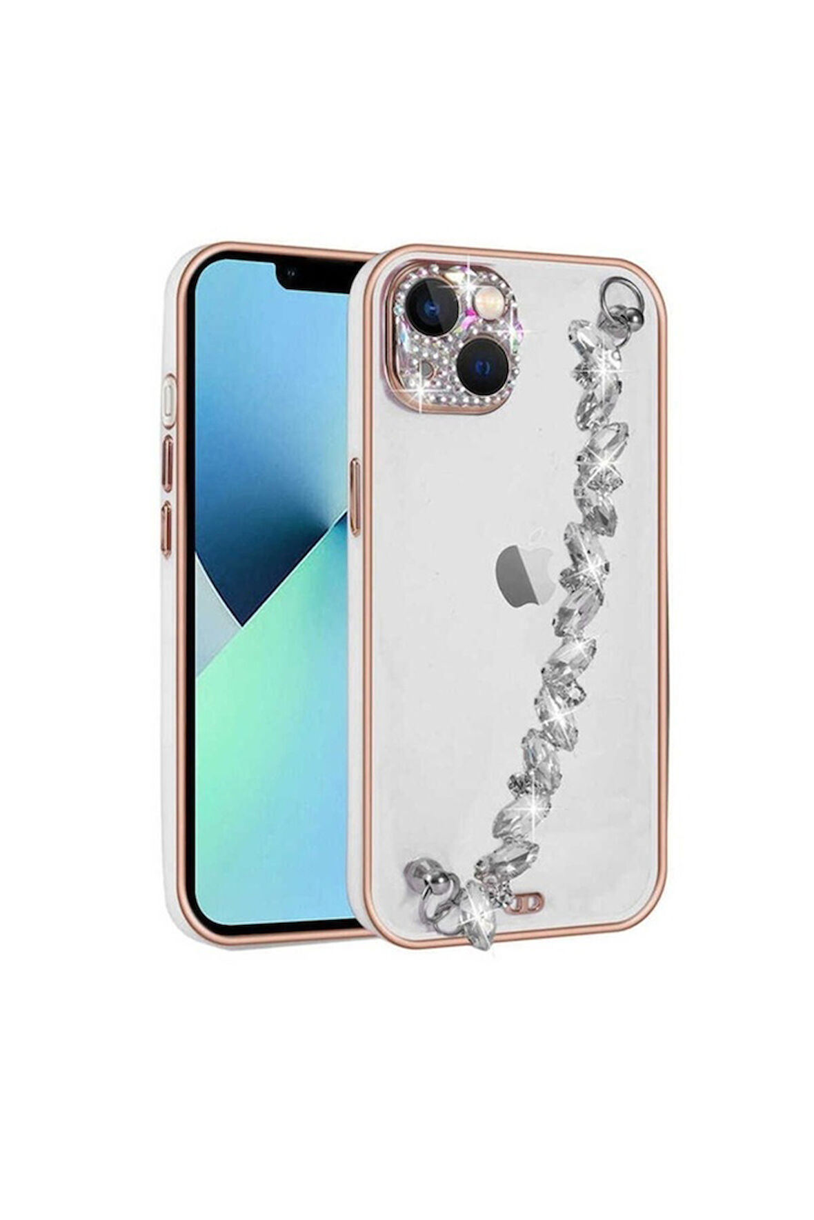 Apple iPhone 13 Uyumlu Kılıf Taş Süslemeli Kamera Korumalı El Tutamaçlı Zore Blazer Kapak Beyaz
