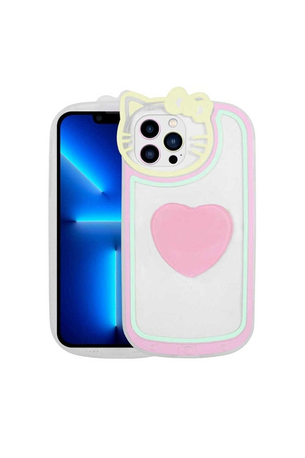 Apple iPhone 12 Pro Uyumlu Kılıf Kedi Figürlü Transparan Pop Soketli Zore Ritmik Kapak Pembe