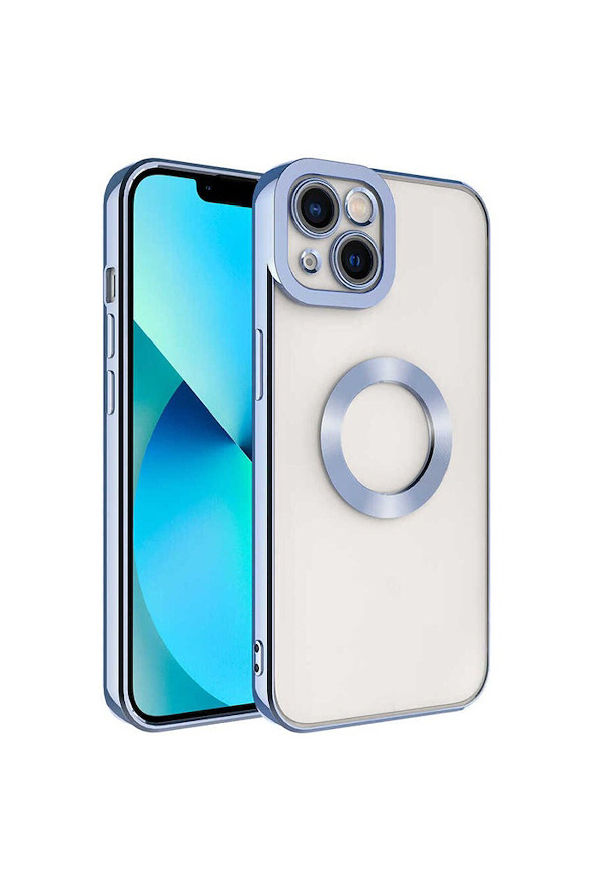 Apple iPhone 13 Uyumlu Kılıf Kamera Korumalı Logo Gösteren Zore Omega Kapak Mavi Açık